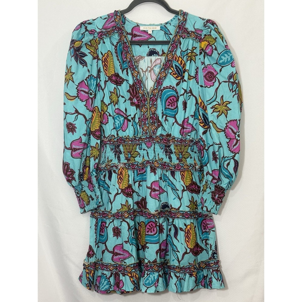 NWT Love the Label Eleanora Boho Coastal Floral Resort Dress Turquoise Womens S
